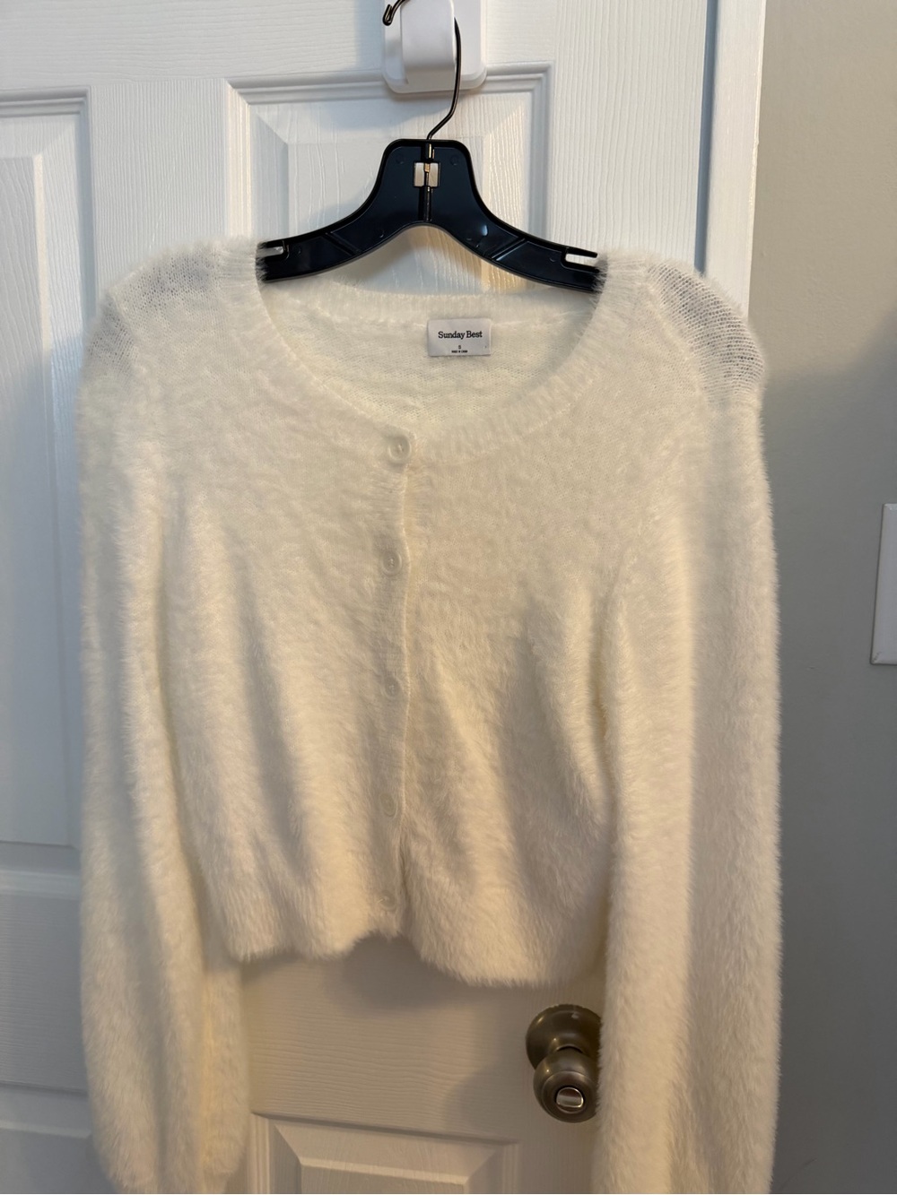 Sunday Best Cream Fuzzy Cropped Button Cardigan